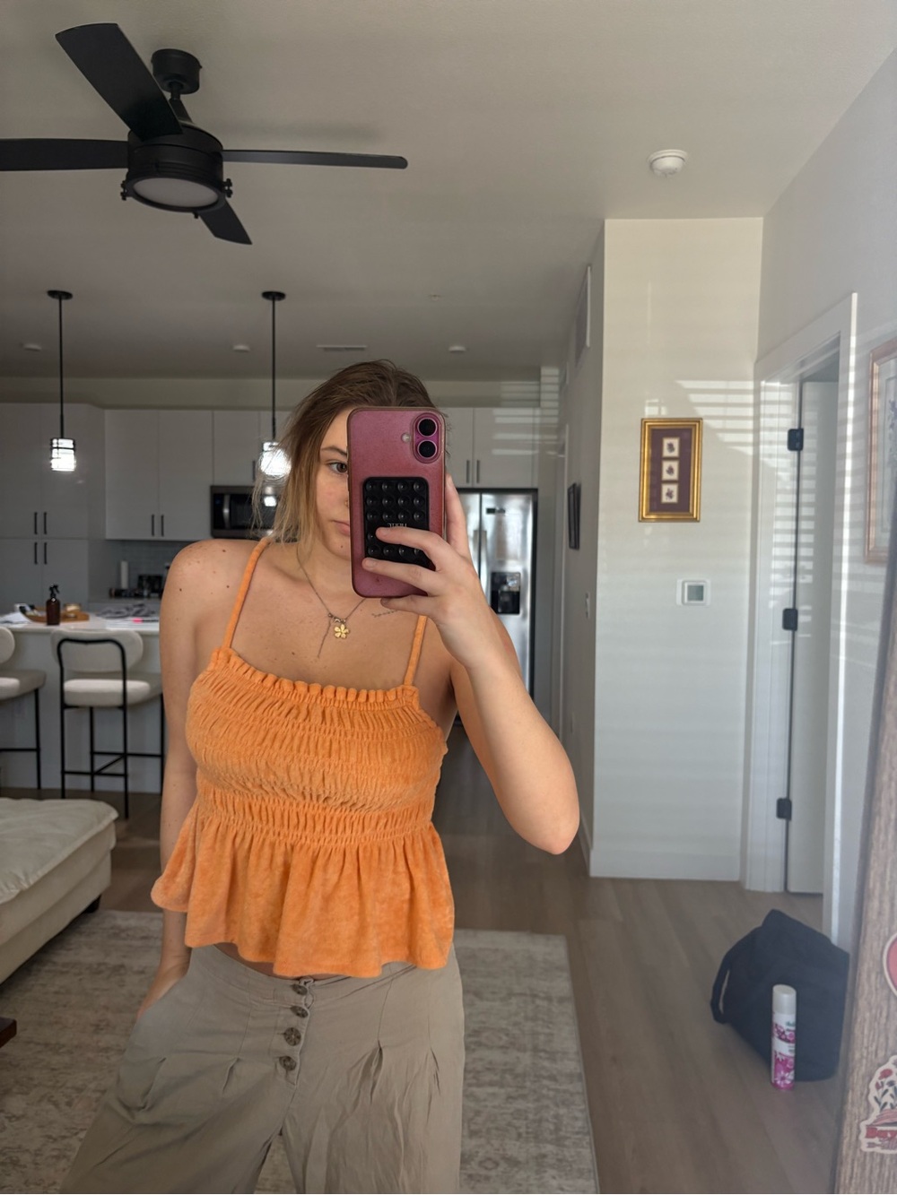 SO Orange Smocked Peplum Cami